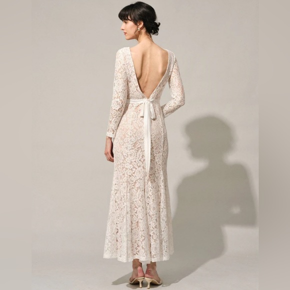NWT RIHOAS The White Lace Long Sleeve Backless Maxi Dress Sz S - Picture 5 of 16
